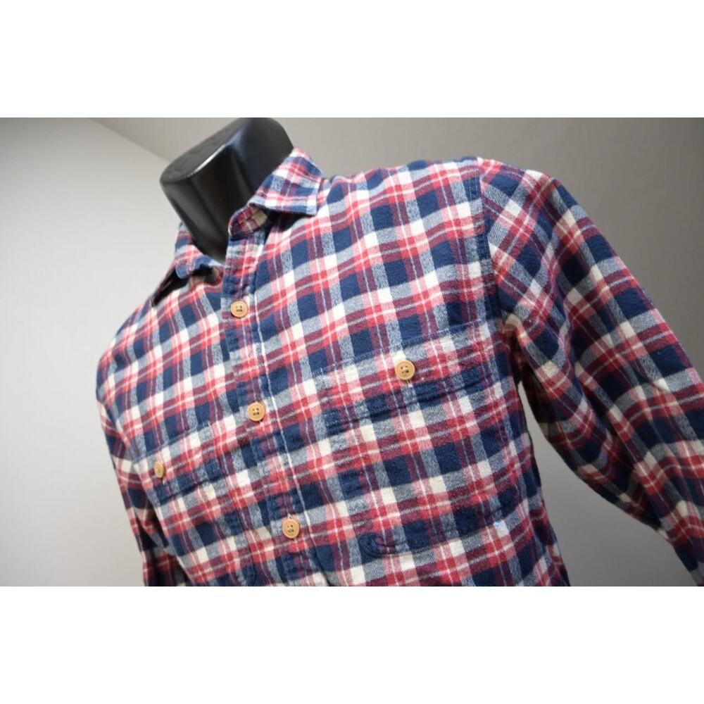 J Crew Big Button Flannel Camp Shirt Button Up Plaid Long Sleeve Mens Sz Small